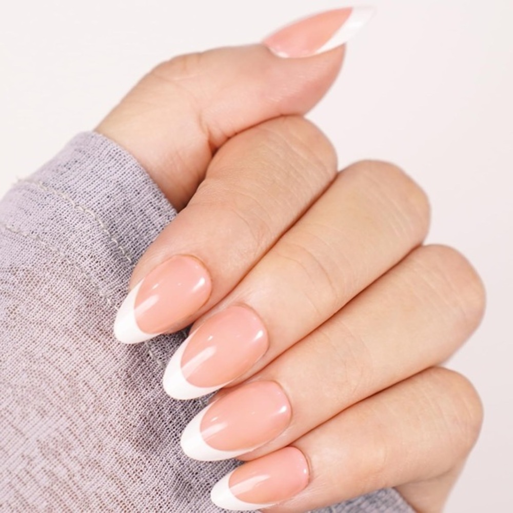 White French Tip Almond Short Press On Nails